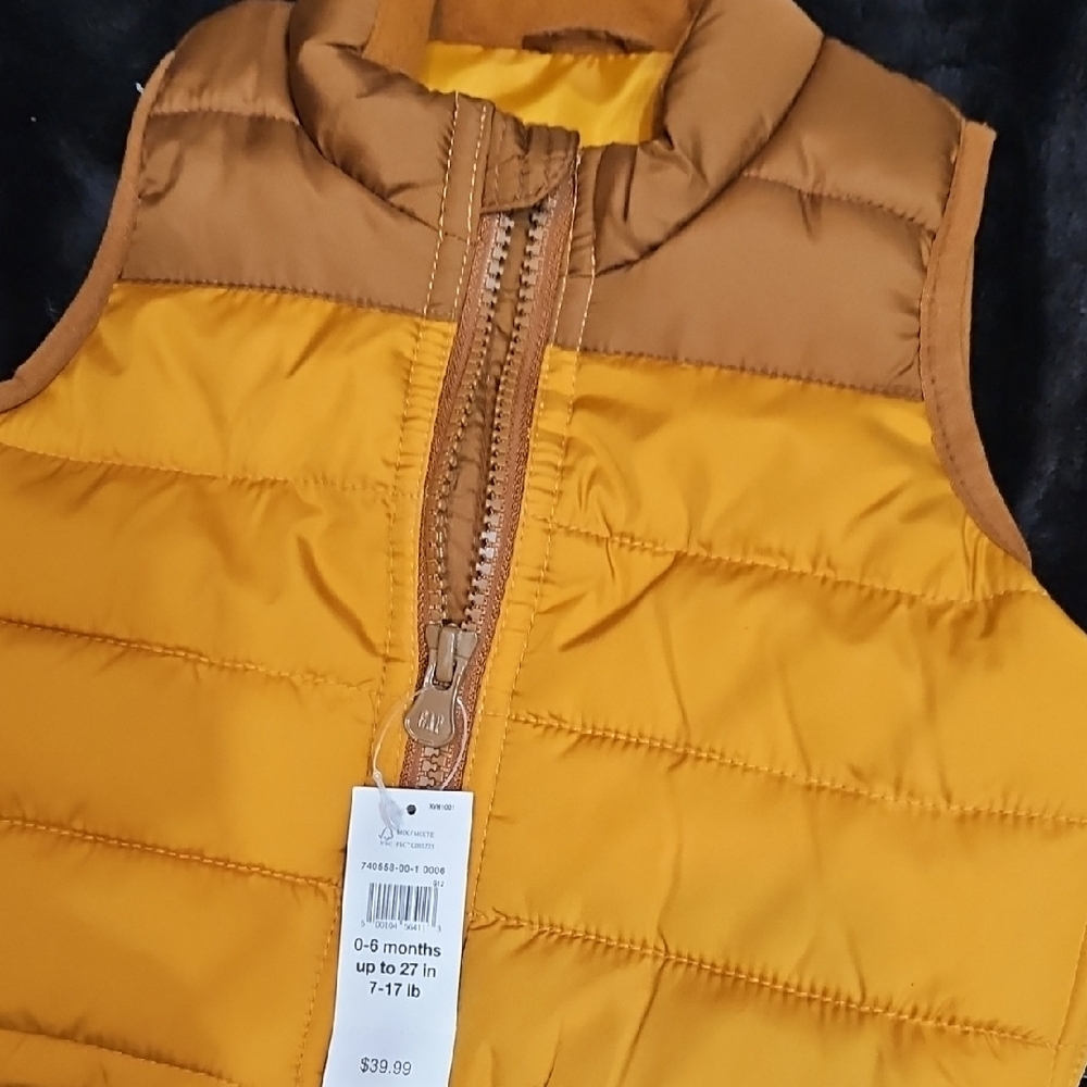 Yellow and Brown Puffer Vest for Infants